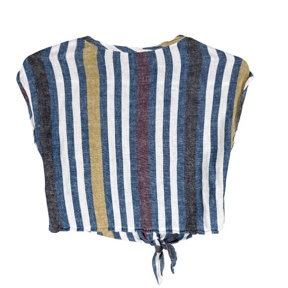 Drew Womens S Striped Linen Blend 2 Piece Set Crop Top Faux Wrap Pants Lagenlook - Picture 7 of 16